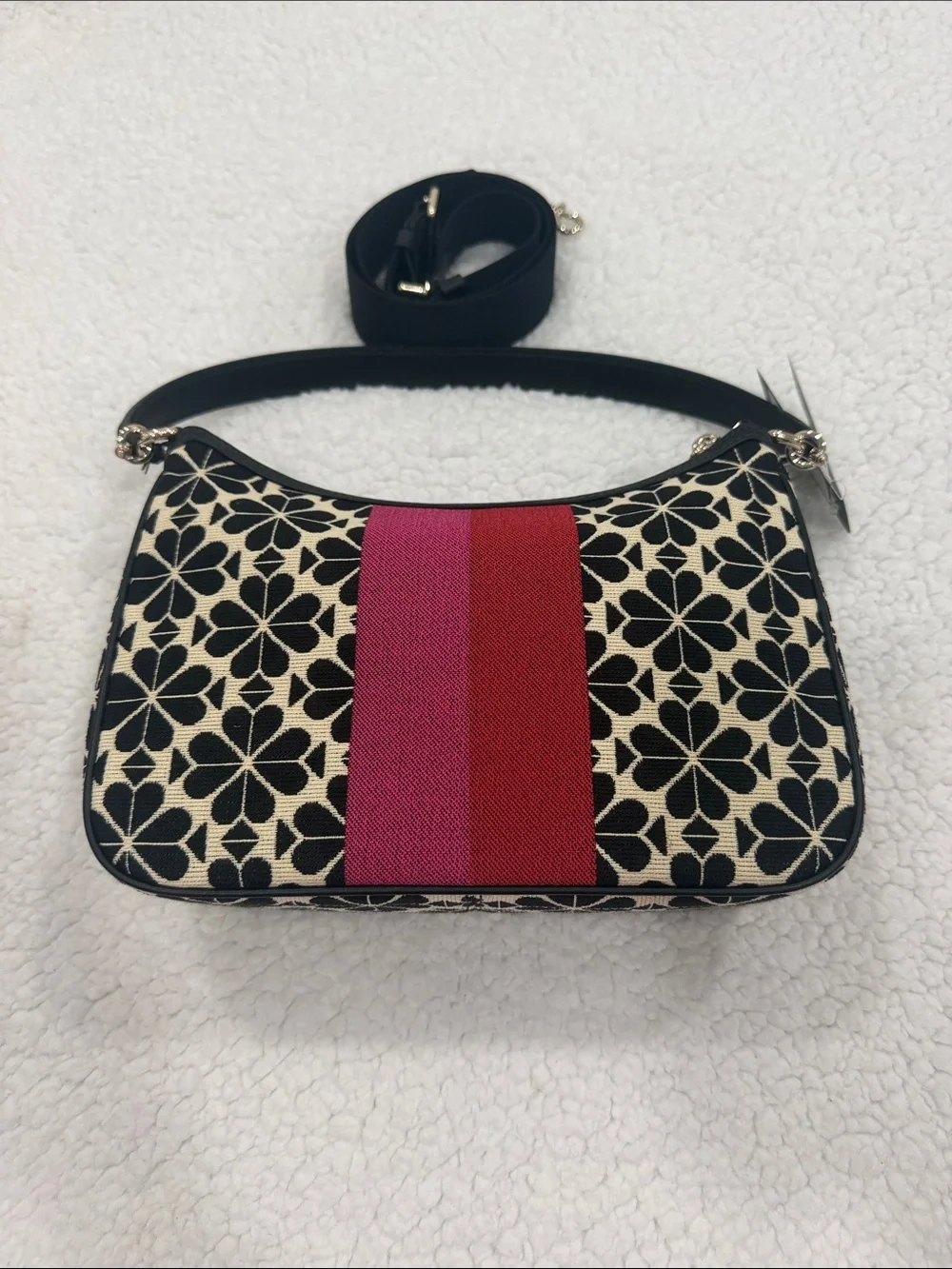 kate spade Minnie & Mickey Floral Stripe Crossbody Bag in Black/Cream/Red - Picture 5 of 7